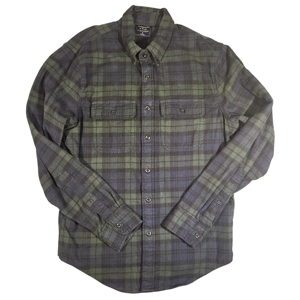 Abercrombie & Fitch Shirt Mens Medium Green Blue Plaid Shacket